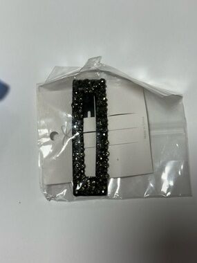 Glittering Black Rectangular Rhinestone Hair Clip